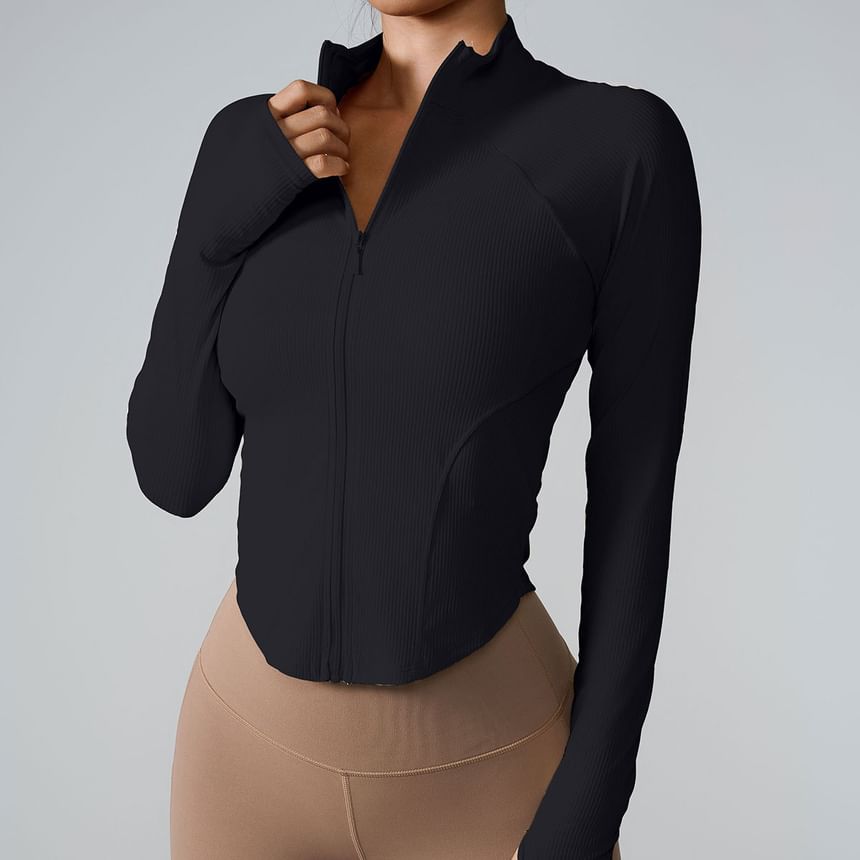 Runyz - Effen sporttop met lange mouwen, nephals en rits