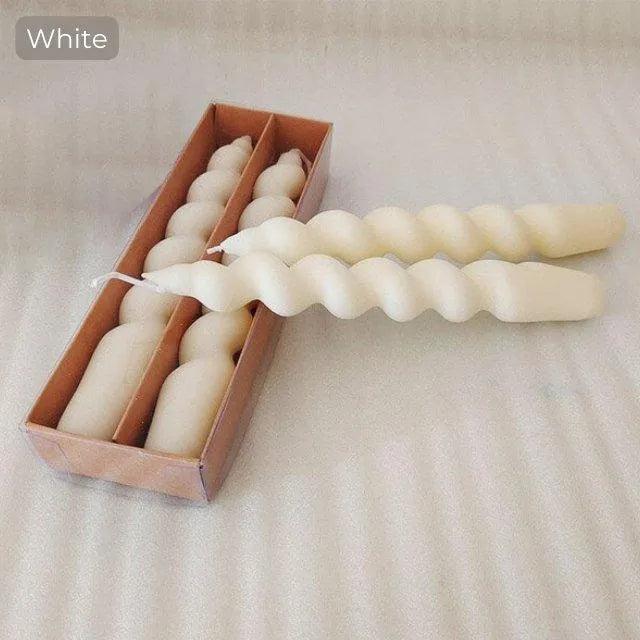 Long Spiral Pillar Candles 2 pcs (White / Beige / Coffee) | Handmade Natural Soy Wax Candles