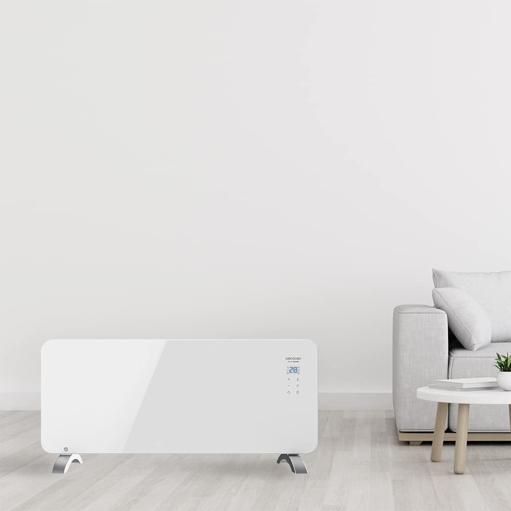 Cecotec Heizkonvektor mit Glasplatte Ready Warm 6750 Crystal Connection. 2000 W, WiFi-Steuerung , einstellbares Thermostat, Timer, Bodenständer, Geeignet für Badezimmer (IP24), Lautlos