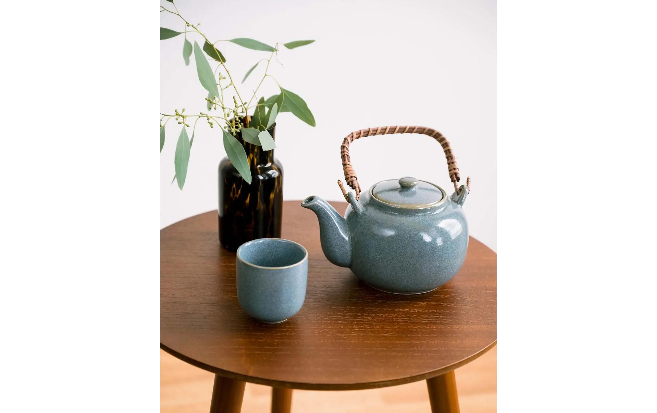 Tee-Set Japandi Krug & 4 Tassen 0.7 l, BlaugrauJapanisches Teeservice aus Keramik