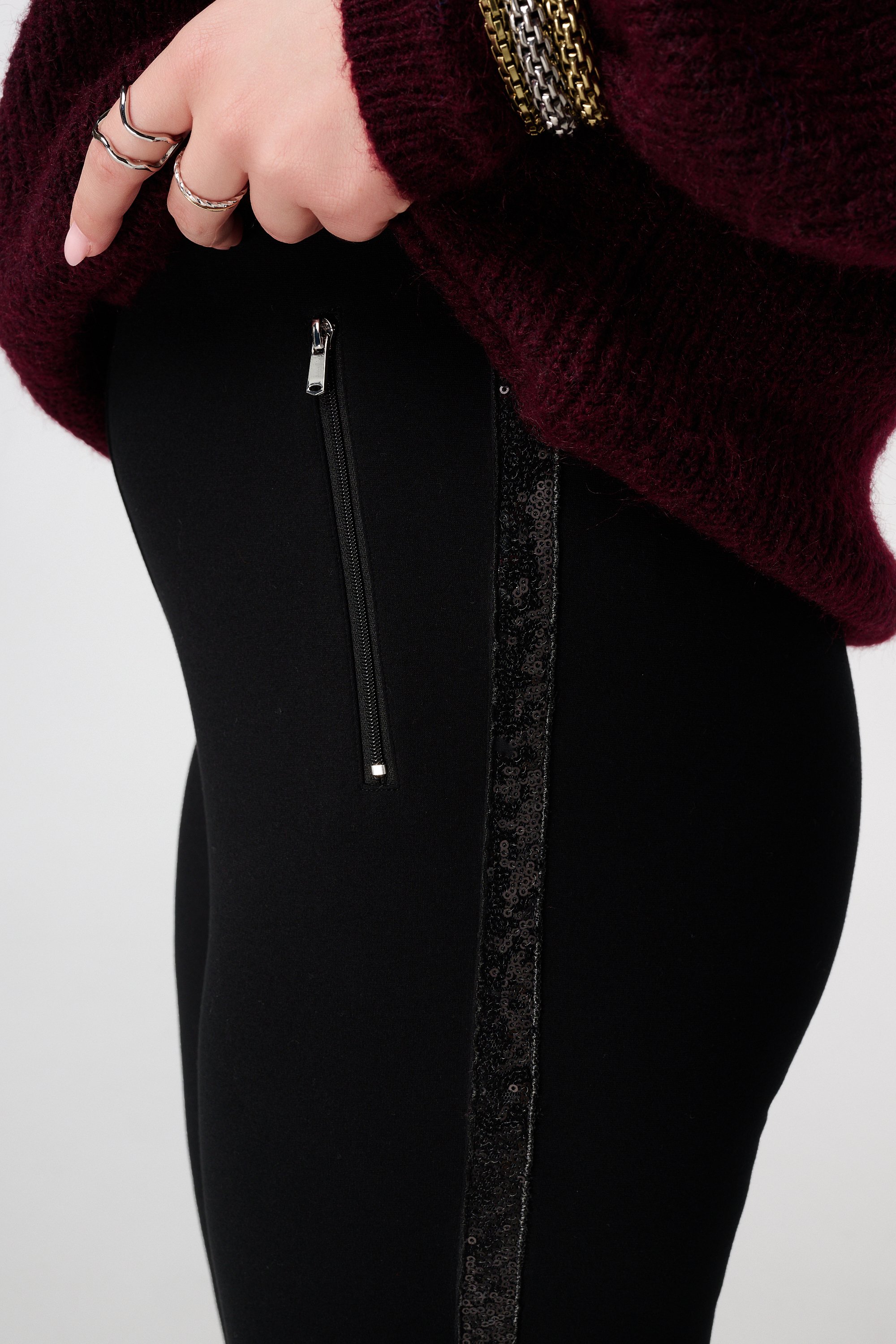 Tregging skinny leg met pailletten zijstreep Zwart