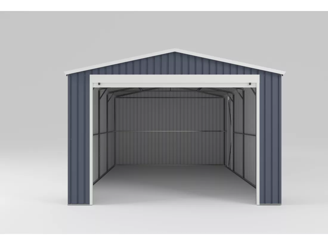 Garage en acier galvanisé avec porte enroulante gris OCTOU - 19,5 m²