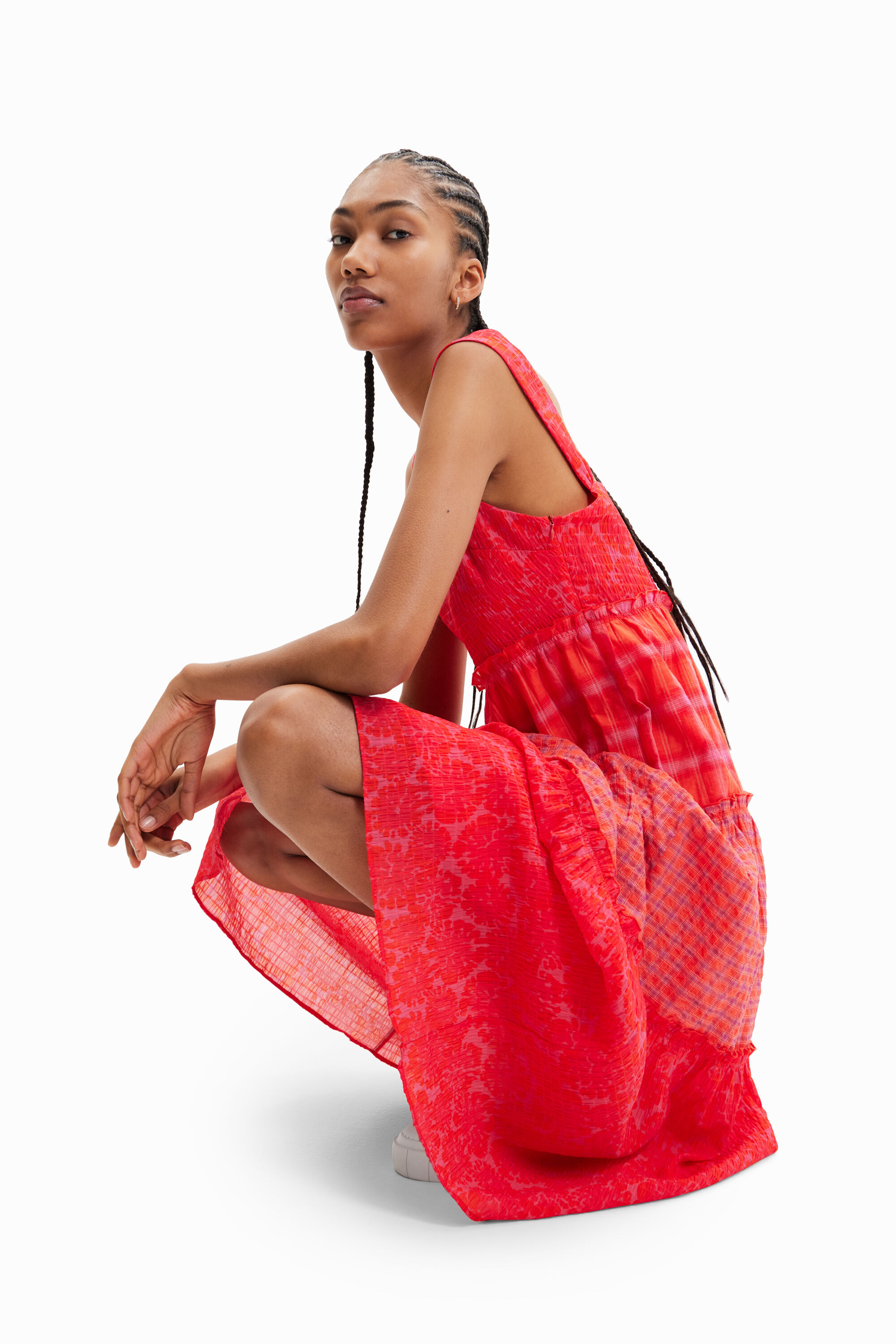 Robe longue bretelles patchwork