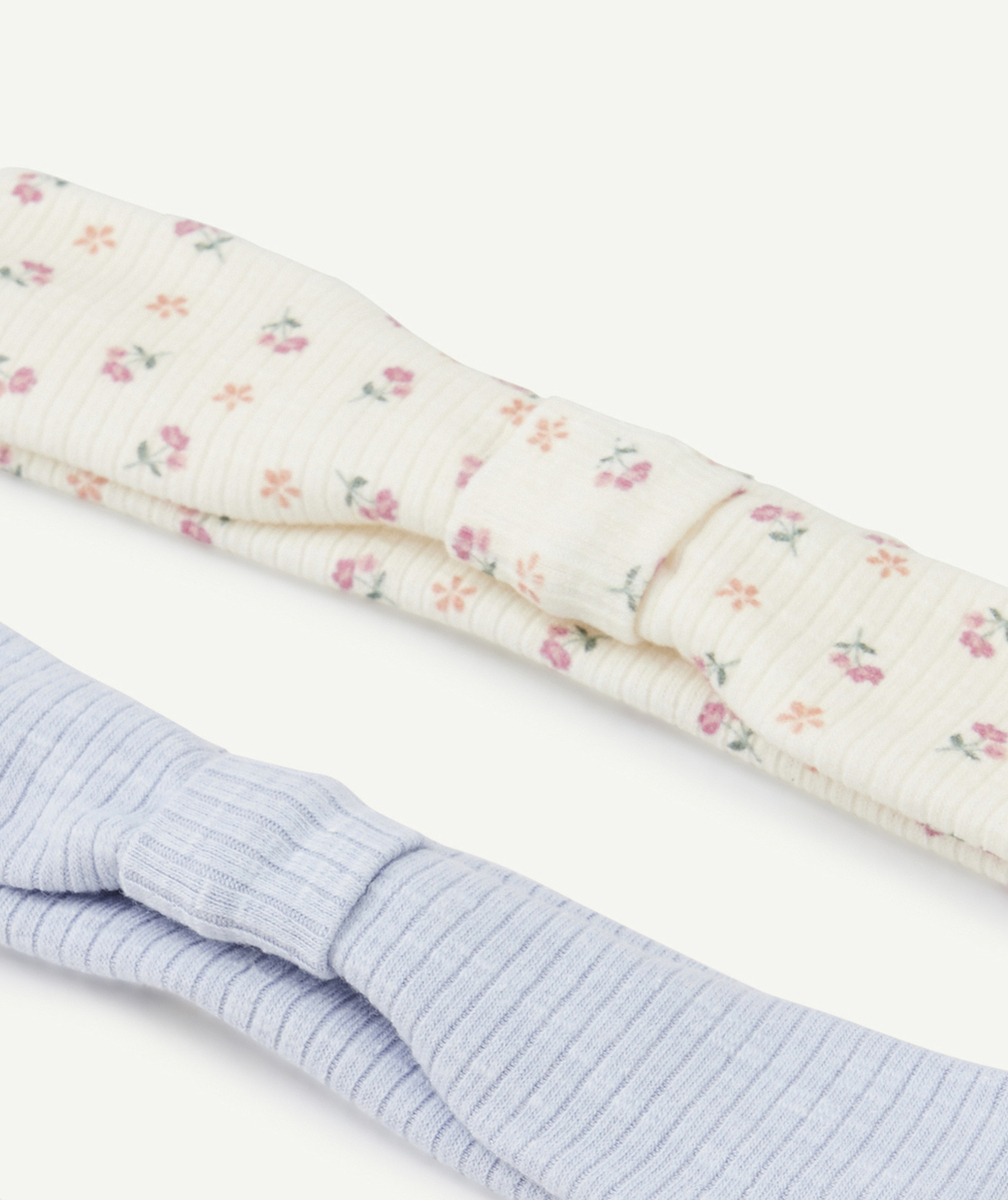 LOT DE 3 BANDEAUX BÉBÉ FILLE CÔTELÉS ÉCRU BLEU ET ROSE AVEC RAYURES