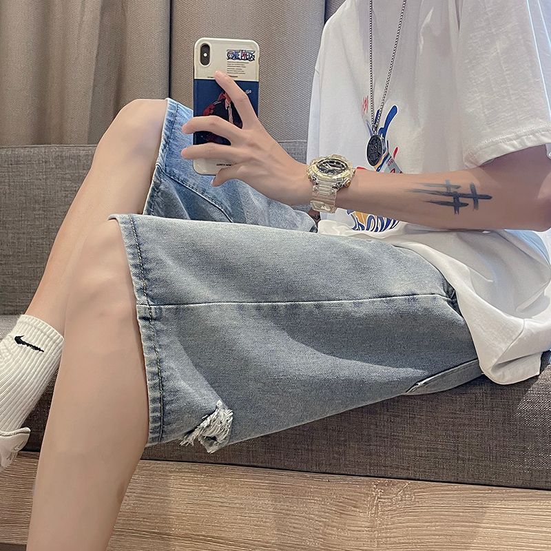Oakjam - Versleten denim shorts met rechte pijpen