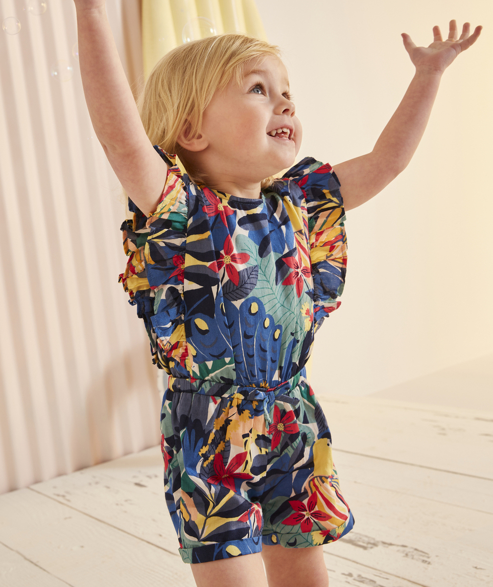 COMBISHORT BÉBÉ FILLE EN COTON IMPRIMÉ FLEURI ET VOLANTS