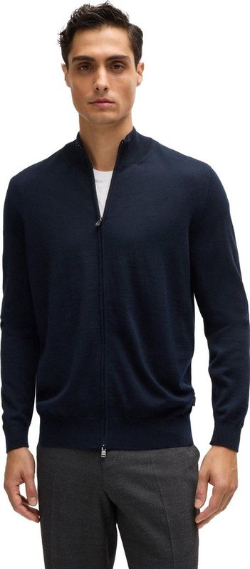 Hugo Boss - Blauwe Wollen Cardigan met Dubbele Rits voor Heren