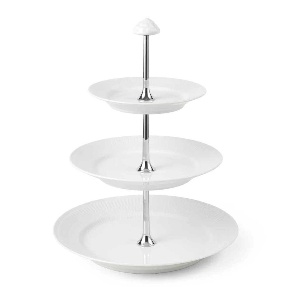 Royal Copenhagen  Hvid Riflet etagere, - 3 Lag