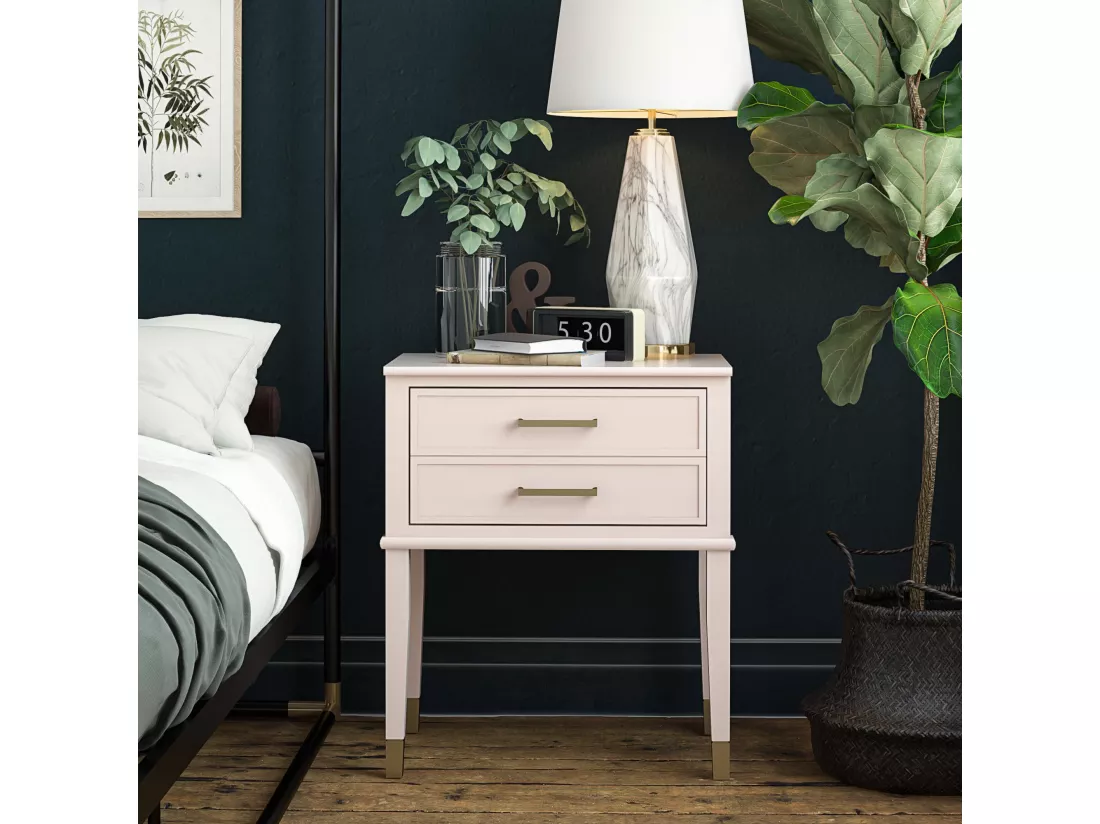 Westerleigh | Table d'appoint avec 2 tiroirs en MDF rose