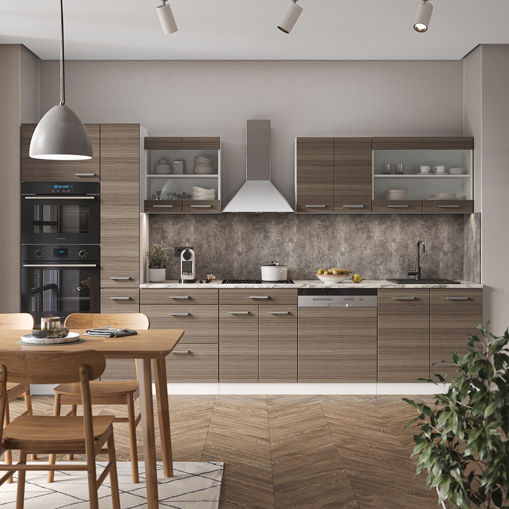 Vicco Küchenzeile Küchenblock Einbauküche R-Line 350 cm Weiß Edelgrau Arbeitsplatte