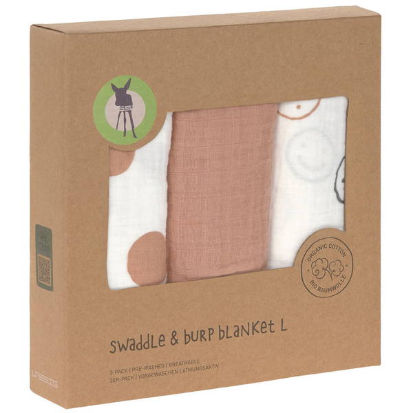 LässigLässig   Einschlag und Mulltuch 3er Set Tiny Smile maple