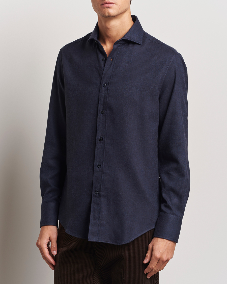 Brunello Cucinelli Slim Fit Flannel Shirt Navy