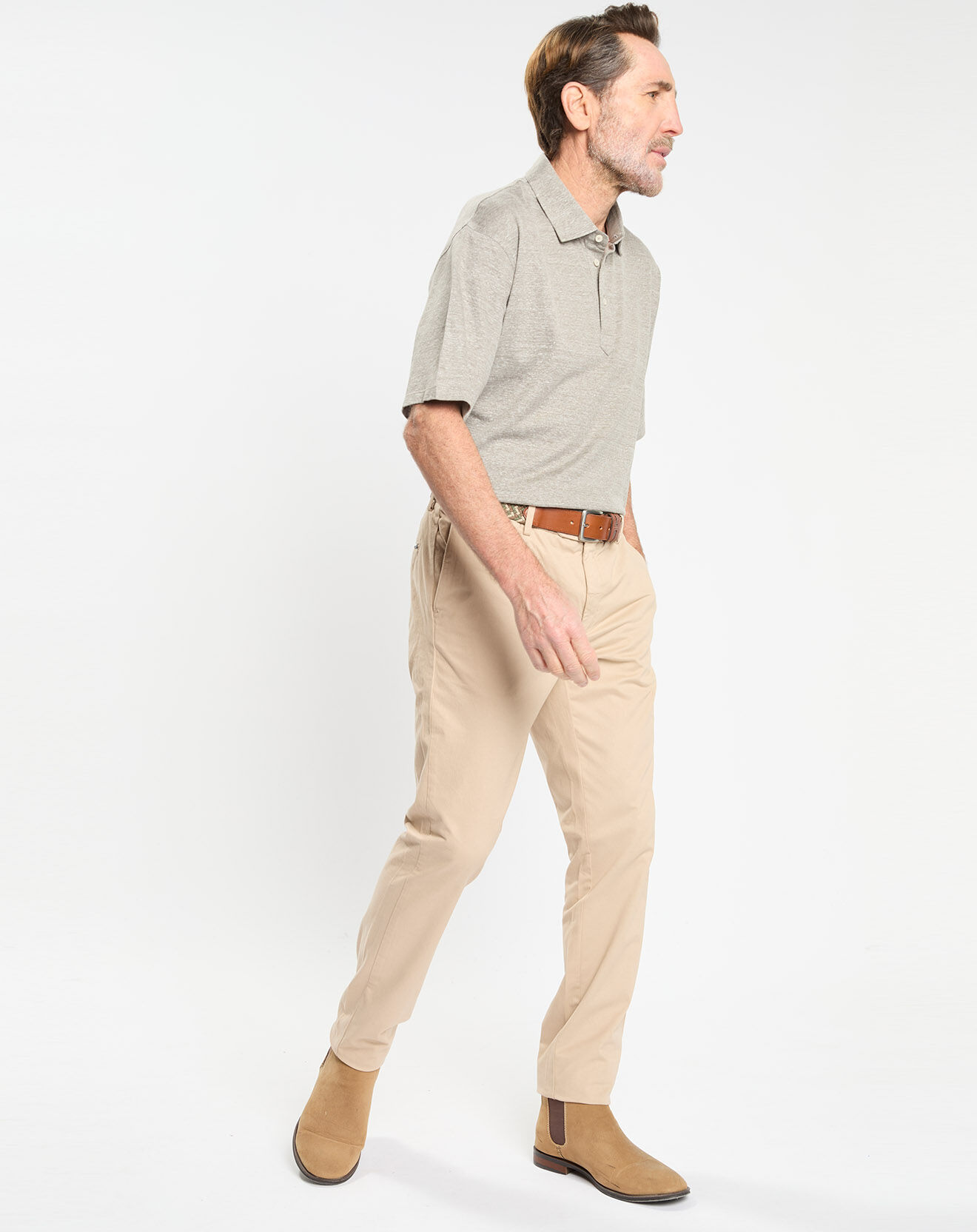 Hackett London Polo en Lin mélangé Regular Fit Oxford beige moyen chiné