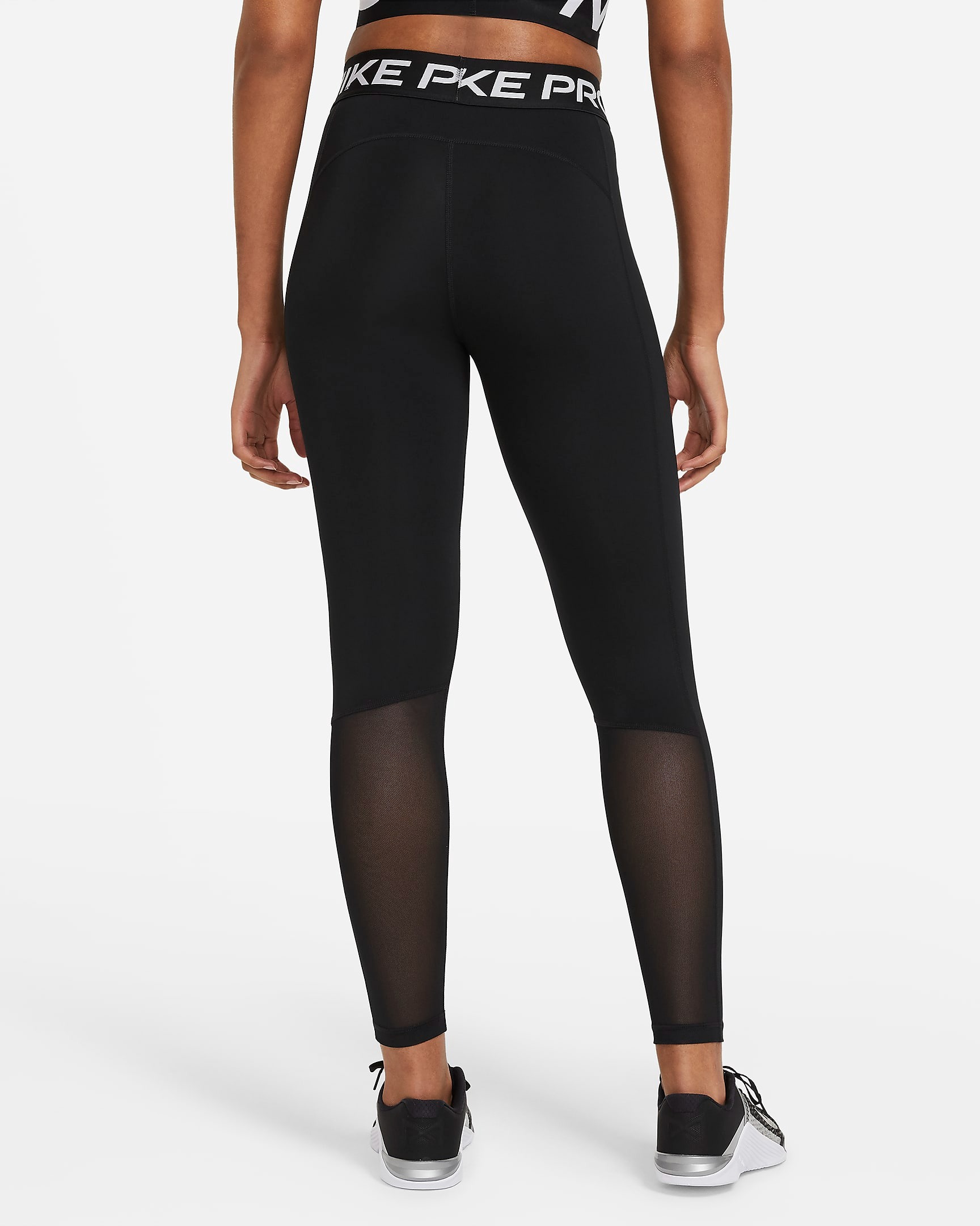 Pro Mid-Rise Mesh-Panelled Tights Dame  010/Black/White