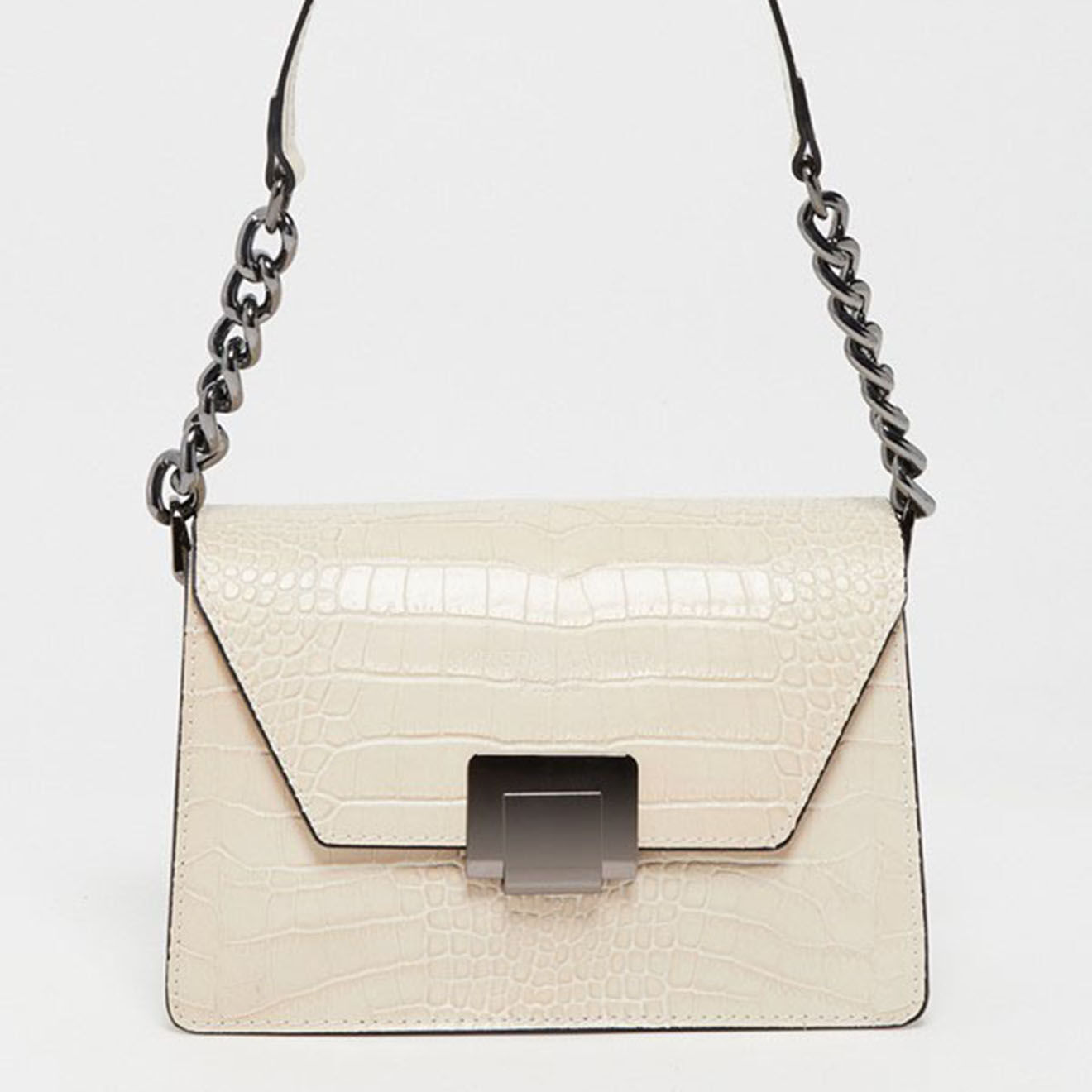 Christian Laurier Sac bandoulière en Cuir croco Lya beige - 22x14x10 cm
