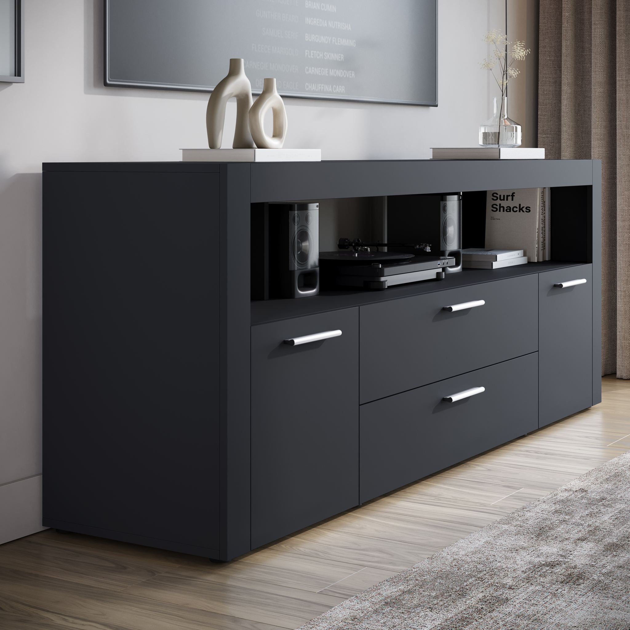 Sharon - TV-Meubel - Zwart - 181 cm