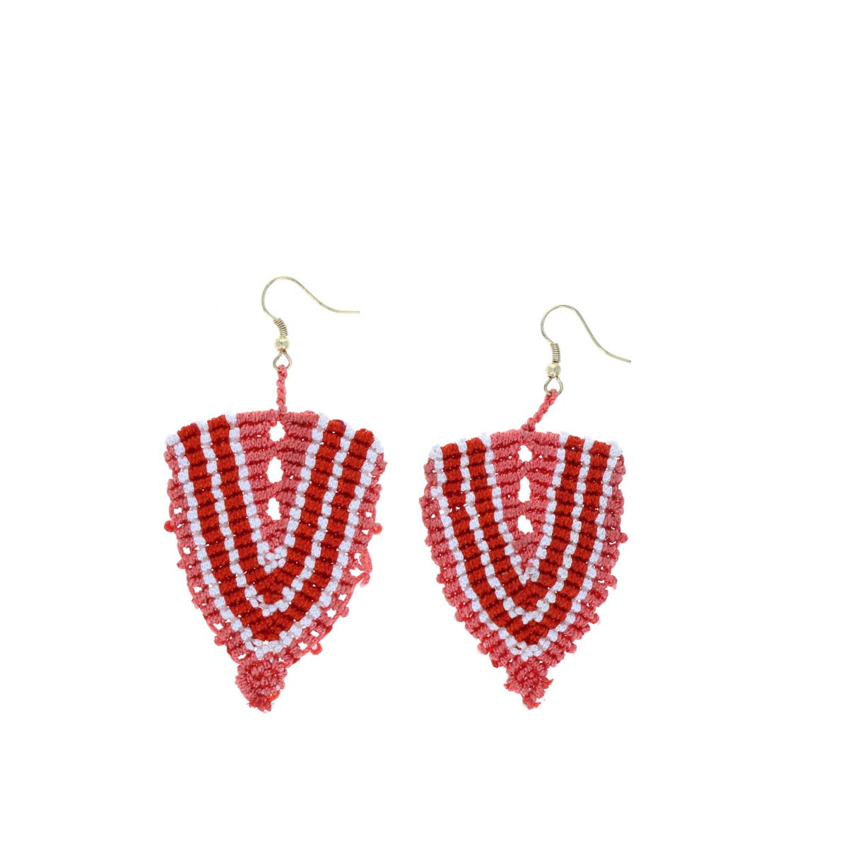 Boucles d'oreilles tissées corail rayée rouge et blanc  Maison Suzanne