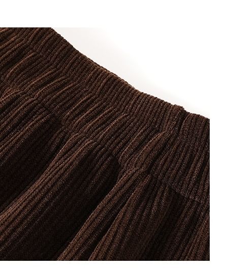 evanesce - Corduroy hoge taille elastische taille rib wijde pijpen broek