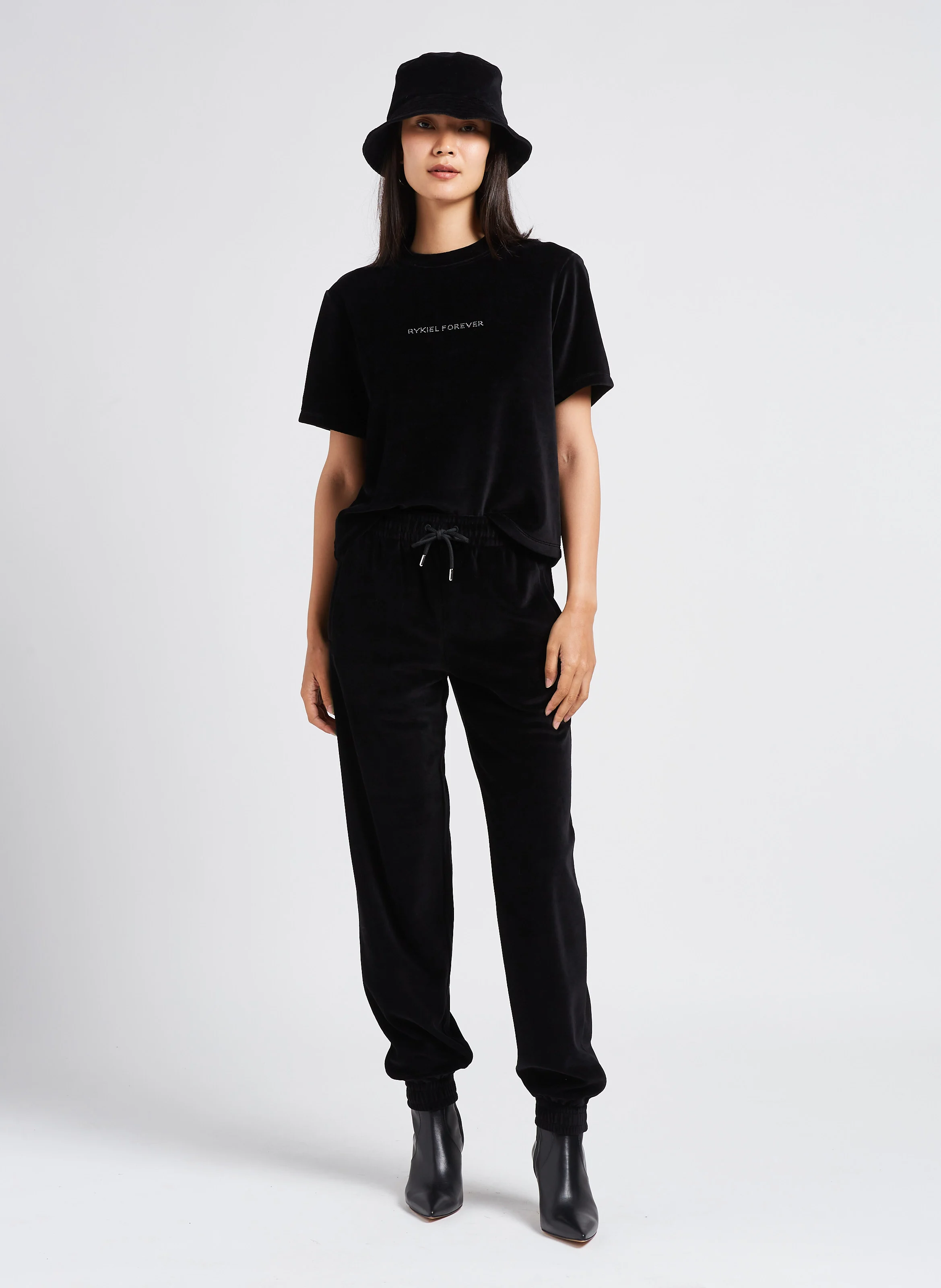 Tee-shirt col rond en velours | Noir
