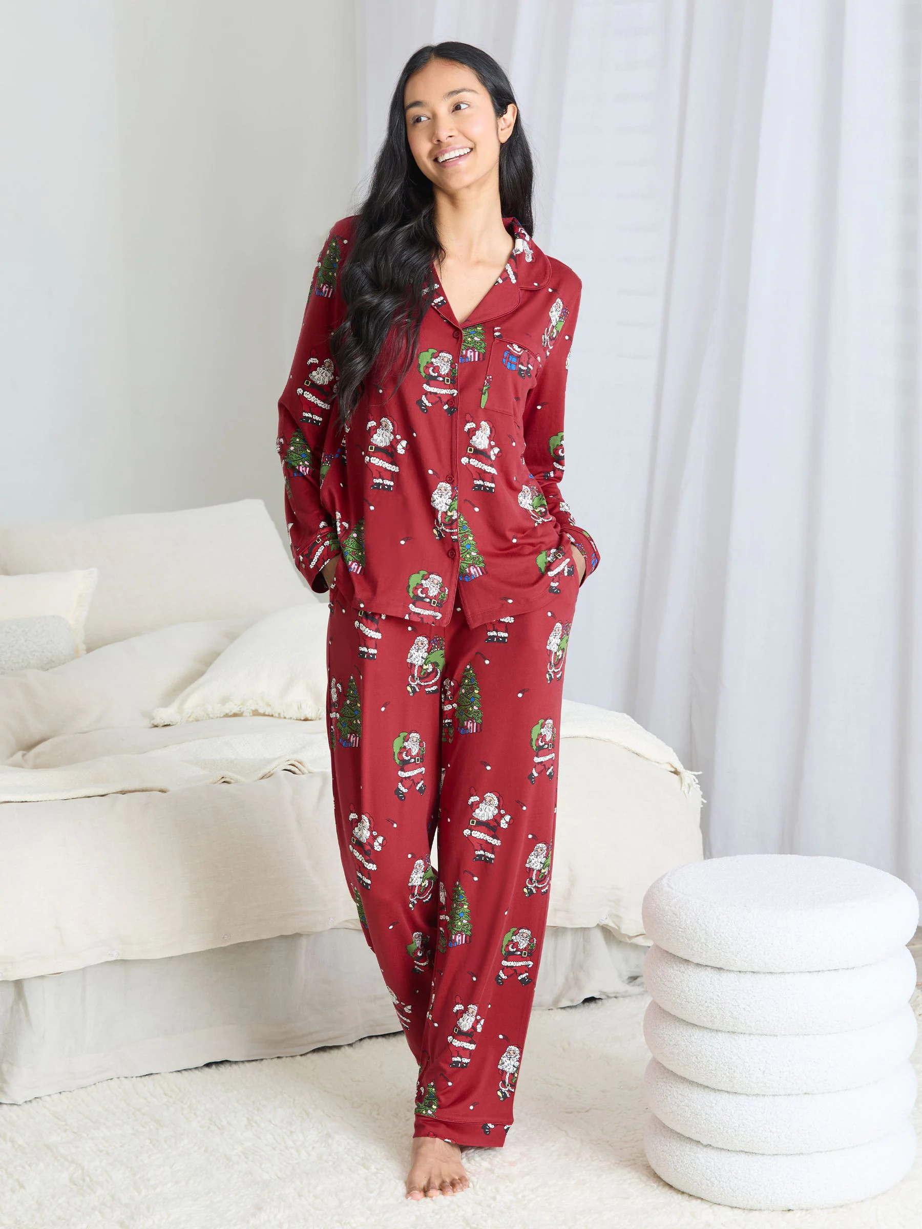 Chelsea Peers lange kerstpyjama met kerstman, sneeuwbalprint
