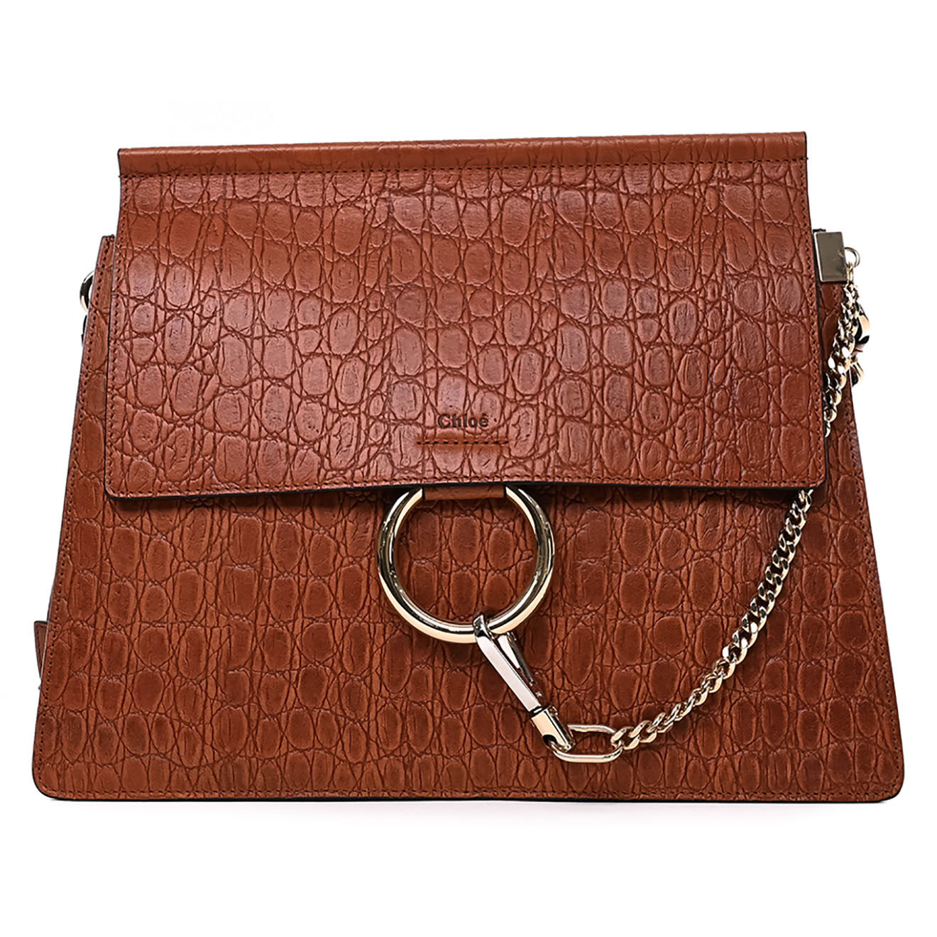 Chloé Sac bandoulière Faye en Cuir effet croco marron - Neuf sans étiquette - L.32 cm