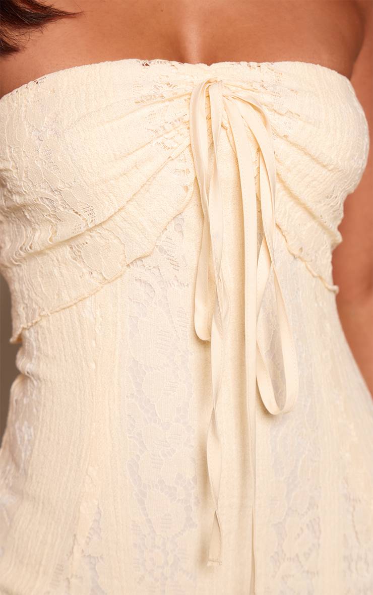 Butter Cream Robe Maxi Bandeau Ajustée En Dentelle Petite
