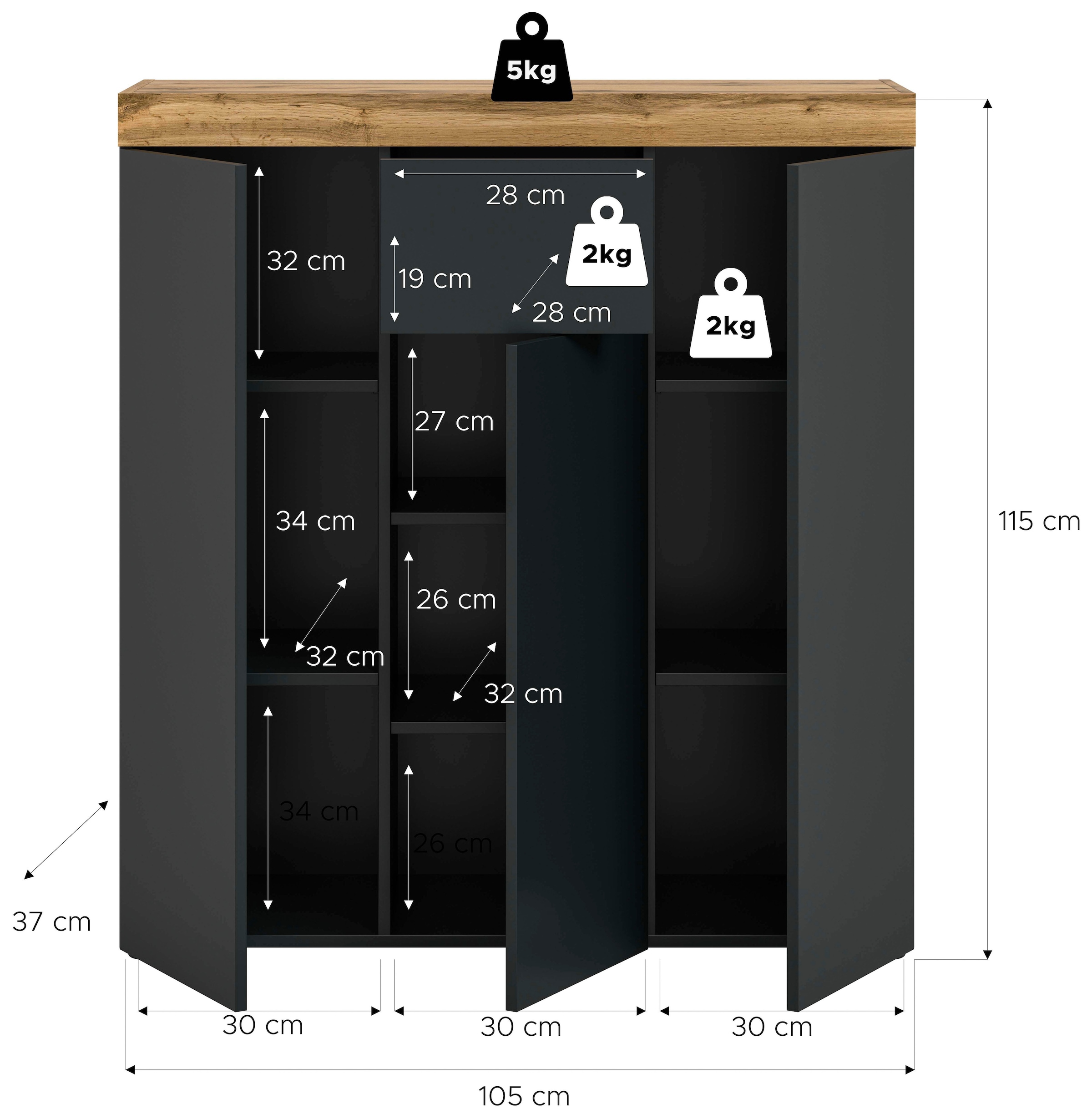 GOODproduct Highboard »MAMBO, TOPSELLER!, Höhe 115 cm, in verschiedenen Farben erhältlich« 2 farbige Ausführung, in verschiedenen Farben erhältlich, 1 Stk. tlg. Kommode, Sideboard, Wohnzimmer, Schlafzimmer