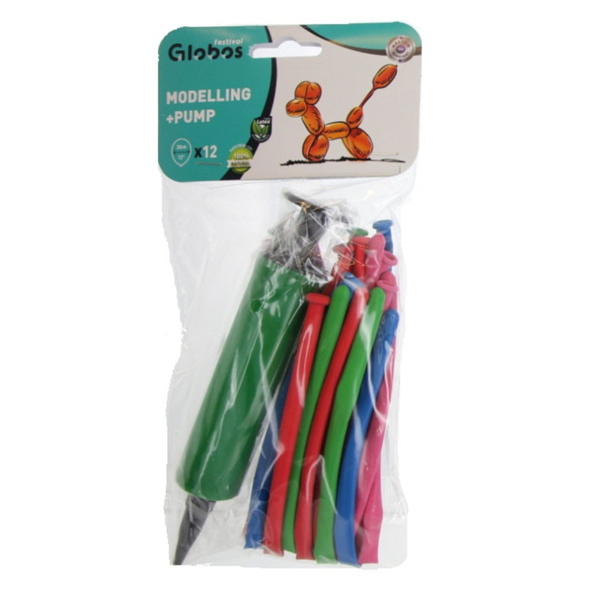 12 Modellierballons - inkl. Pumpe - 1 Set