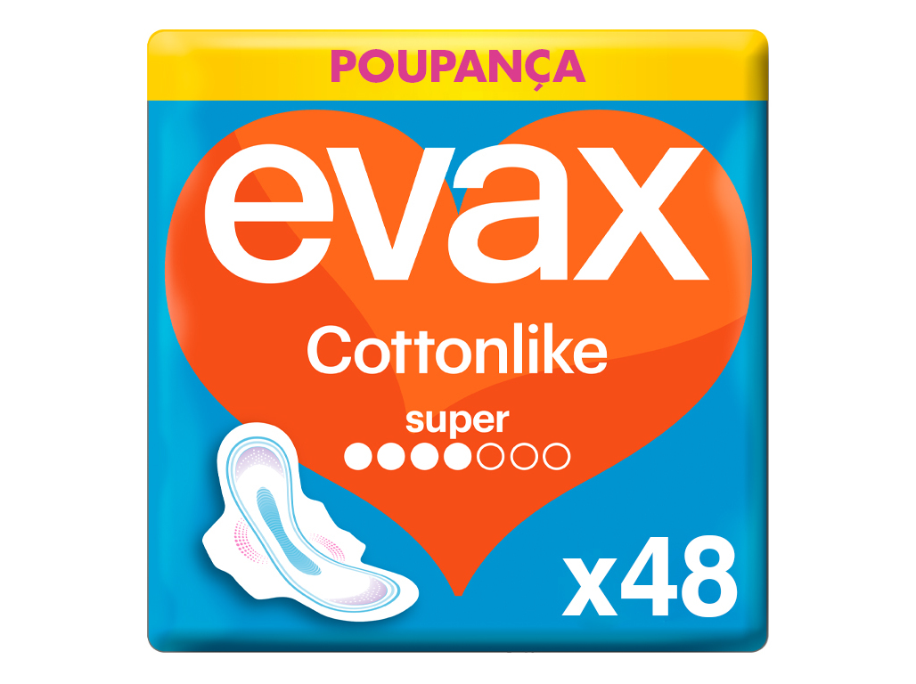 PENSOS HIGIÉNICOS EVAX COTTONLIKE SUPER ALAS 48UN