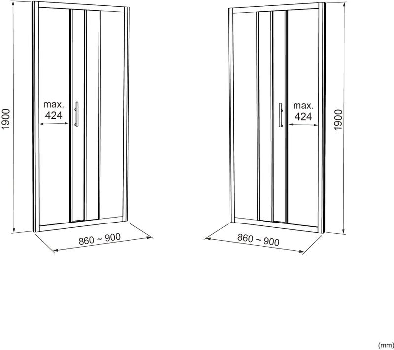 Linie - Cadiz - Driedelige Douche Schuifdeur - Helder Glas - 90 cm x 190 cm - Geborsteld Chroom Profiel
