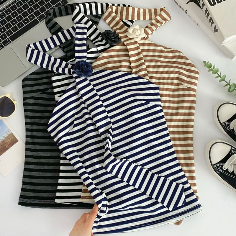 Iasia - Gestreepte crop top met halternek