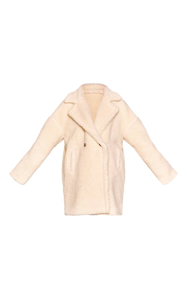 Crème Manteau Midi En Imitation Mouton À Col Tombant Et Manches Basses