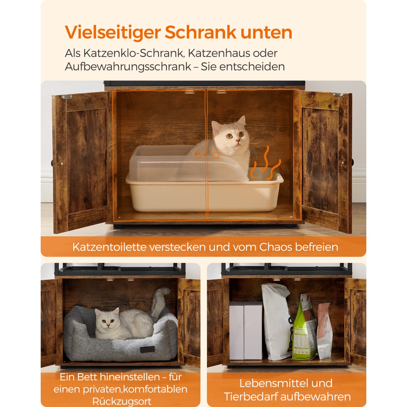 FEANDREA  Kratzbaum 3-in-1 mit erhöhter Napfständer braun