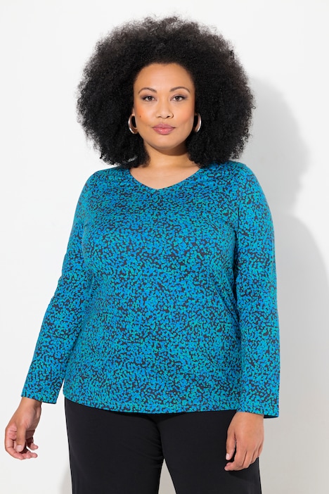 Longshirt, gemustert, A-Linie, V-Ausschnitt, Langarm