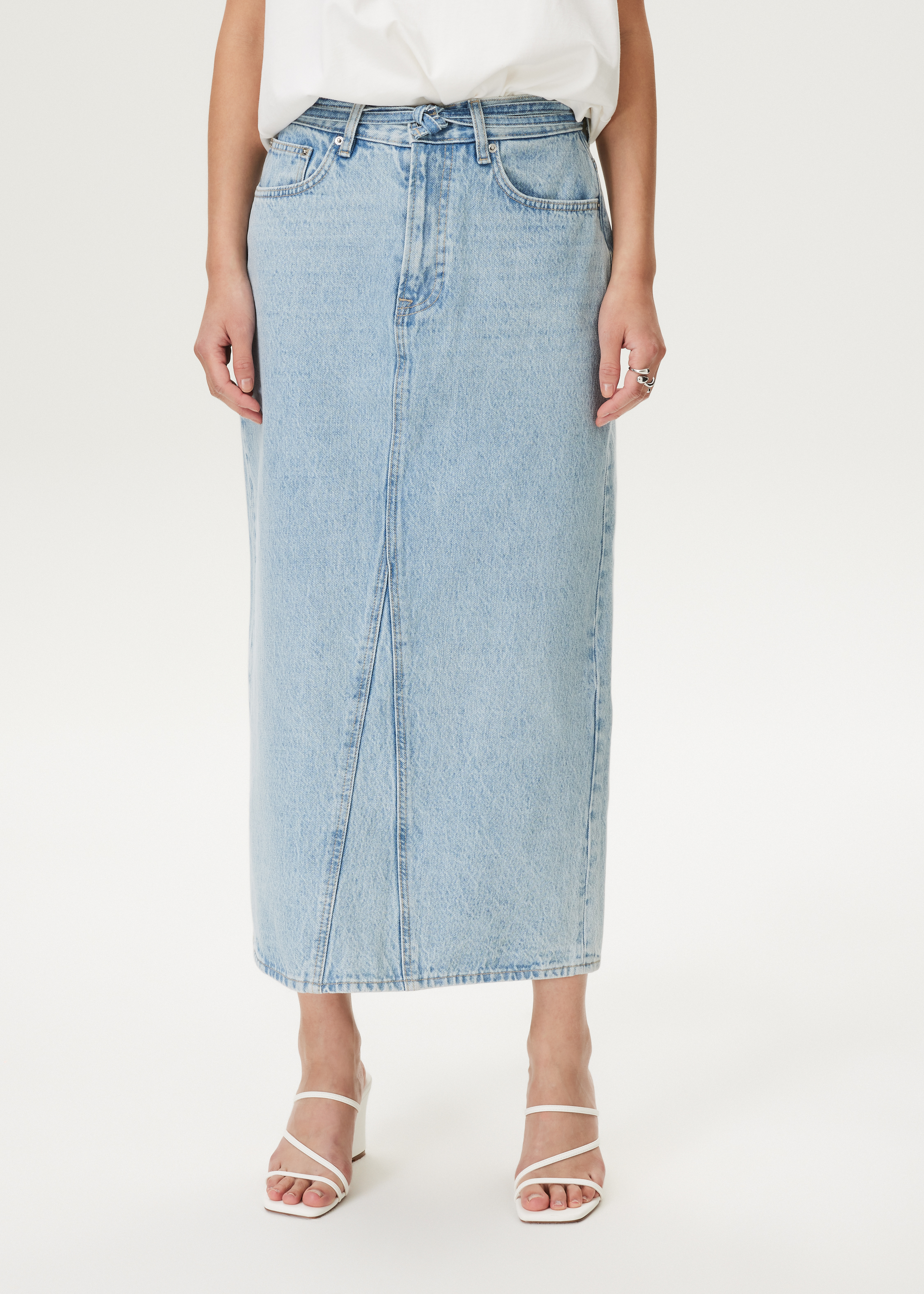 Midi denim rok met striksluiting
