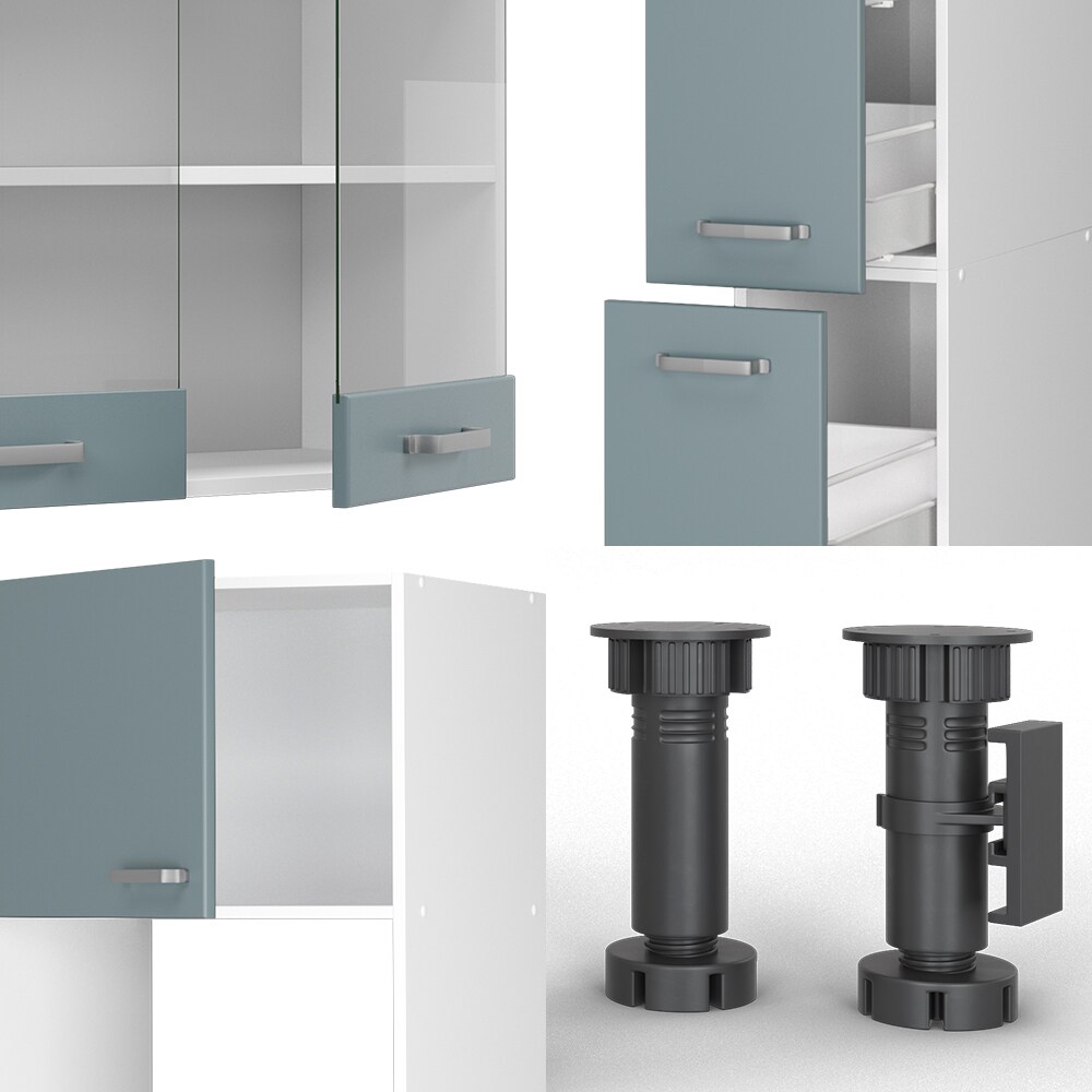 Vicco Küchenzeile R-Line Solid Weiß Blau Grau 350 cm Arbeitsplatte modern Küchenschränke Küchenmöbel