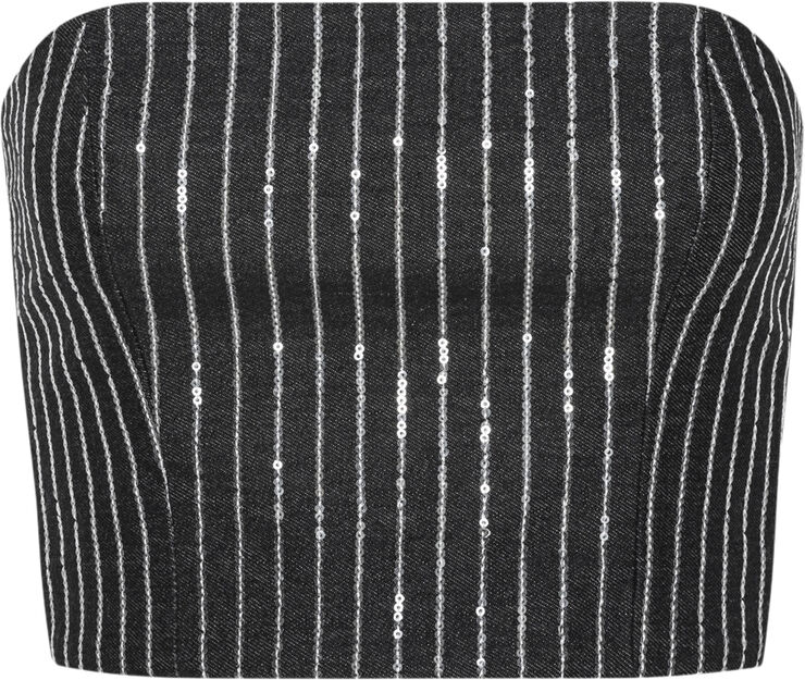 ROTATE Birger Christensen Sequin Twill Crop Top Black