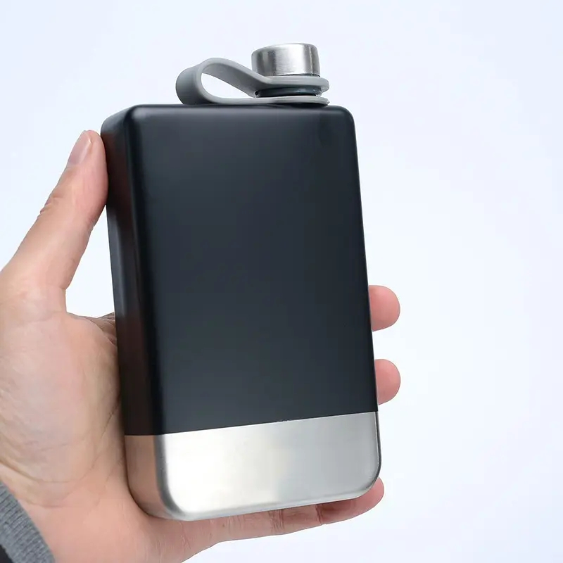(266ml) Edelstahl Flachmann Edle Geschenkidee - Silber / Schwarz