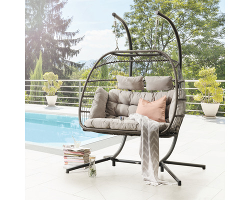Destiny Coco Double Relax hangstoel, polyrattan antraciet, inclusief aluminium frame en kussens