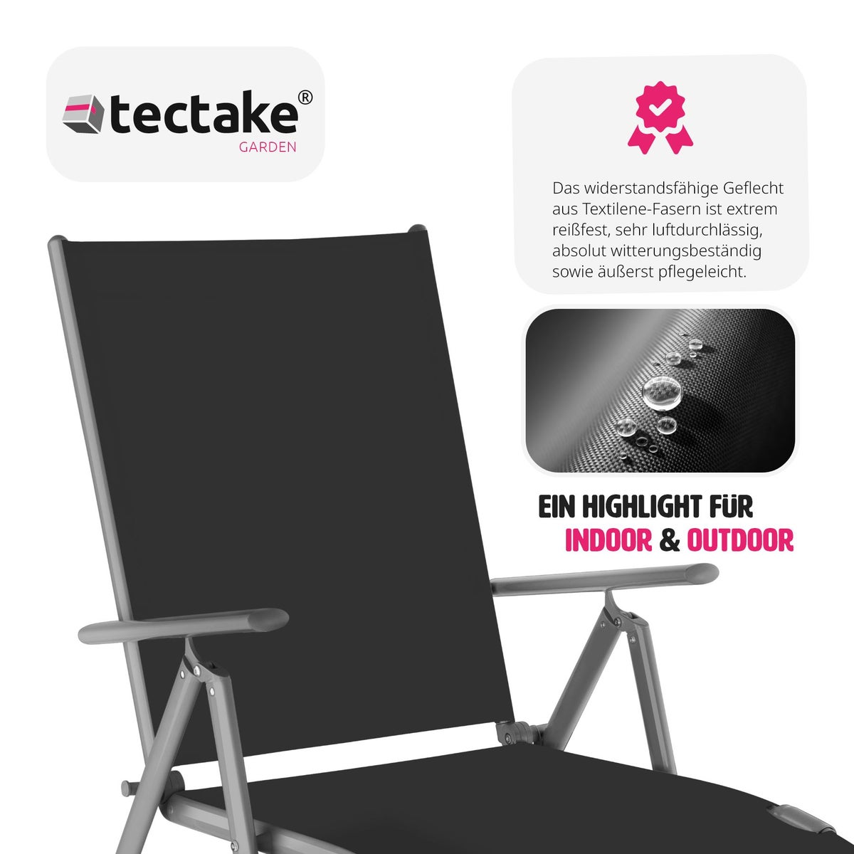 tectake Marisol opvouwbare tuinligstoel 182 x 62 x 59 cm