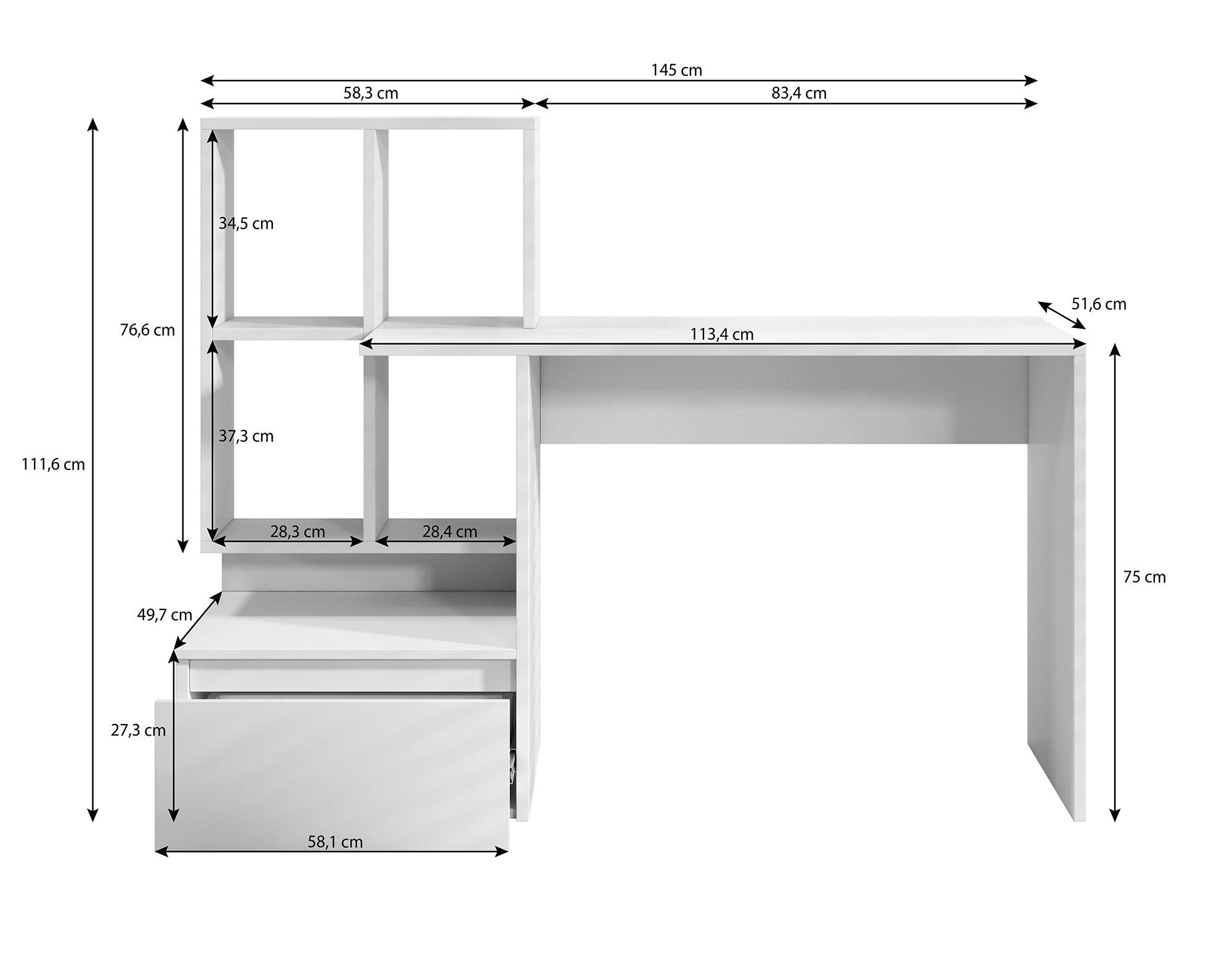 Pierre 2 - Bureau - Donker eiken/antraciet - 145x52 cm
