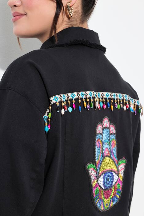 Twilljacke, Straight Fit, Rücken-Applikation, schwarz