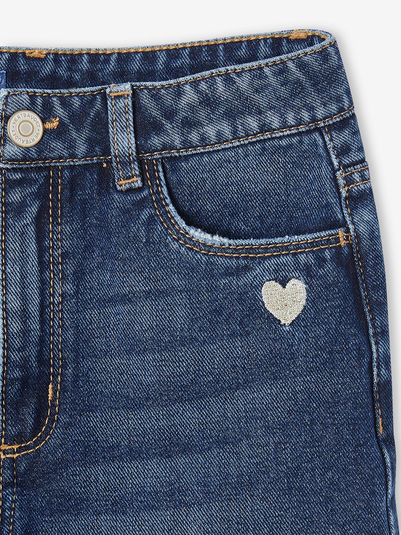 Calça jeans de perna larga com barra para meninas, cor pedra