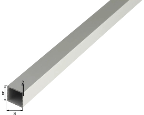 Vierkante aluminium buis, zilver geanodiseerd, 40x40x2 mm, 1 m