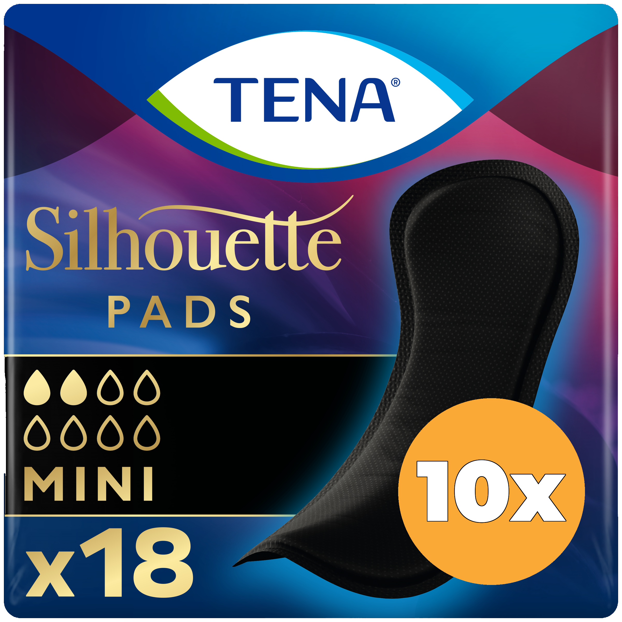 10x Tena Silhouette noir mini pad (18 stuks)