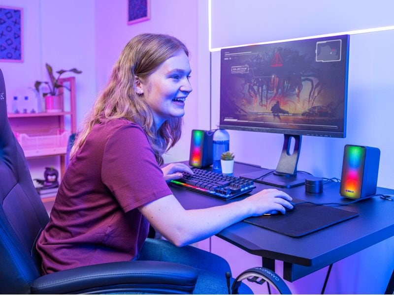Trust PC-Lautsprecher GXT 611 Wezz «Sehen» Sie den Sound mit diesem eleganten Lautsprecherset mit pulsierender RGB-Beleuchtung und klarem Sound