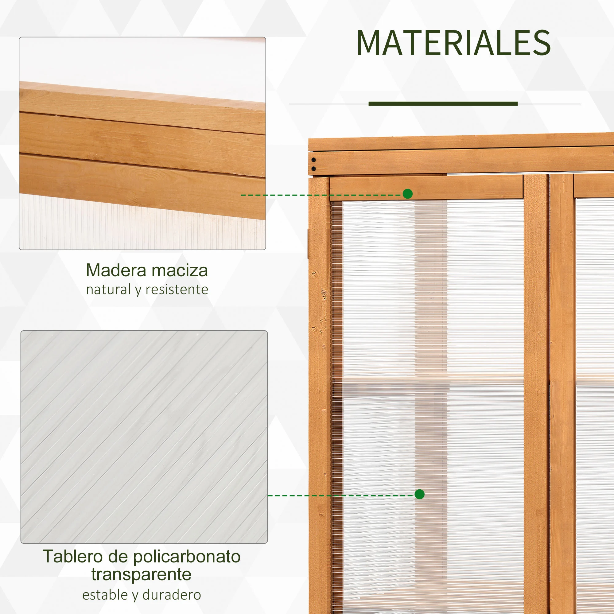 Estufa de jardim Outsunny em madeira e policarbonato, com 3 prateleiras, 2 portas e tampa articulada para cultivo de plantas em terraços ou pátios, 76x47x110 cm, cor natural.