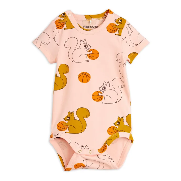 Mini Rodini Body Ecureuil Coton Bio | Rose pâle