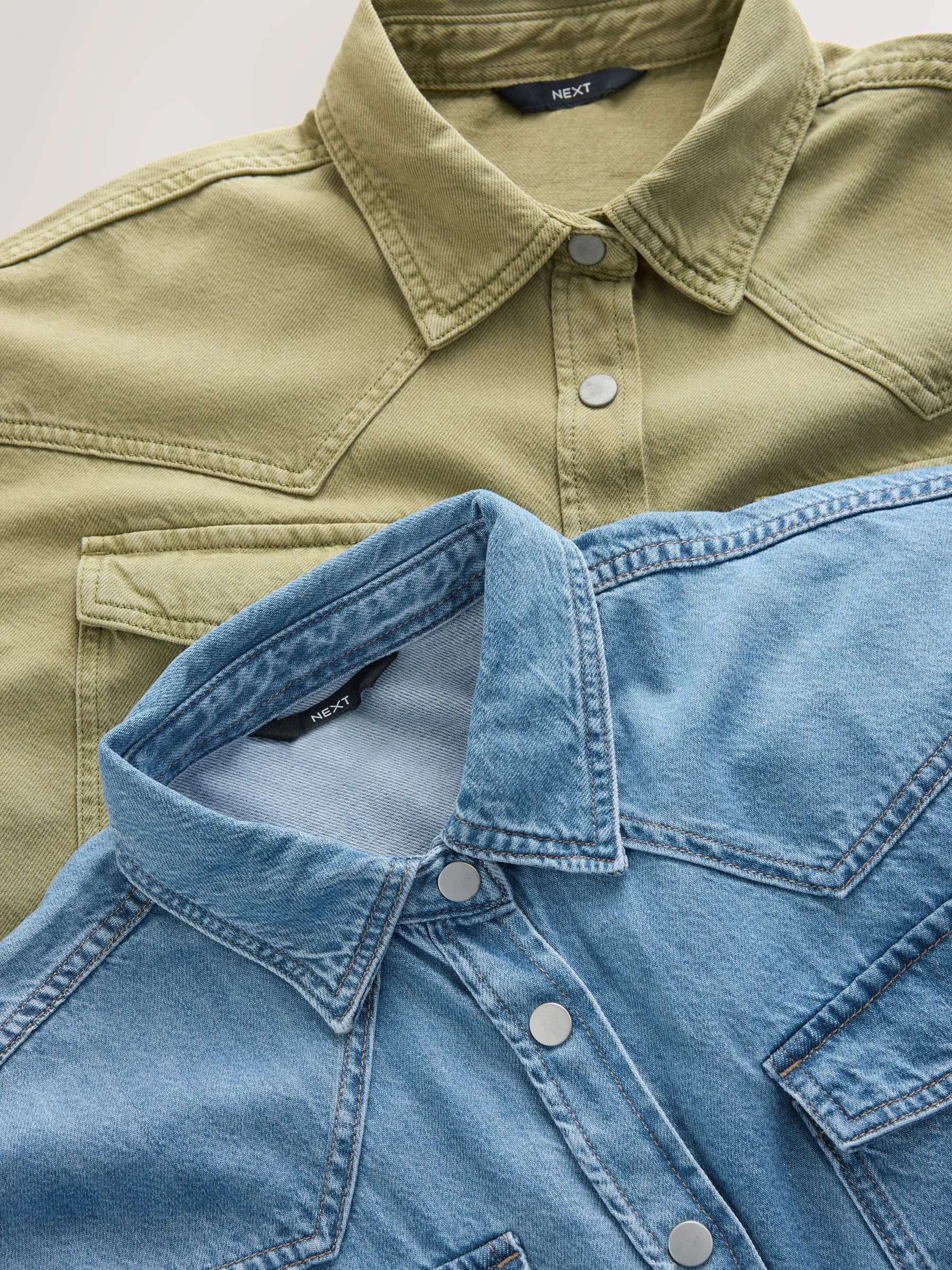 Mid Blue and Khaki Green - Oversized Denim Shirts 2 Pack