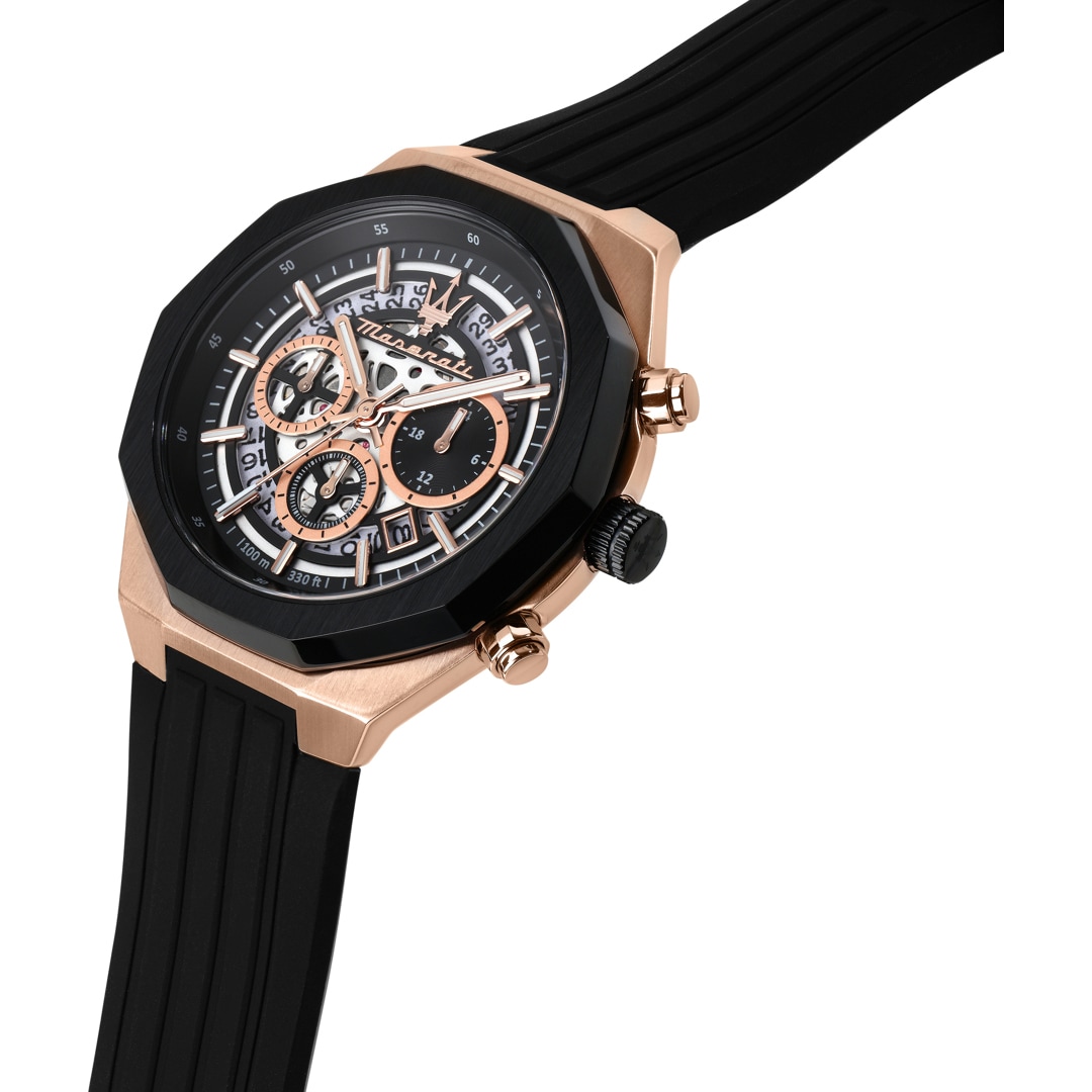 Maserati Stile Skeleton Chronograph Schwarz / Rosé